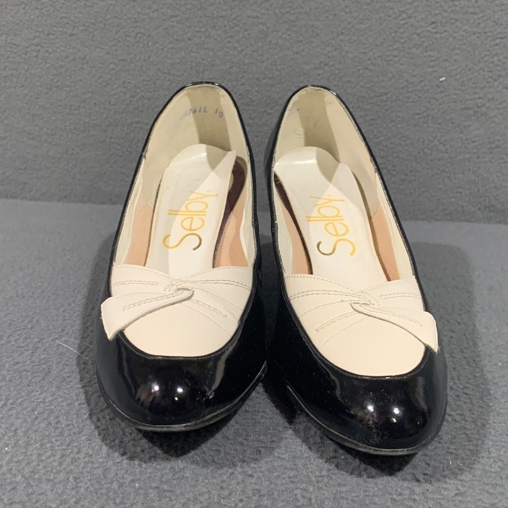Selby Aristocrat Vintage Black Patent White Leather Kitten Heel Pumps 9.5 A